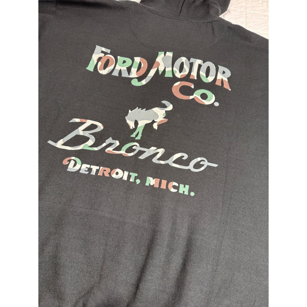 Ford Bronco Motor Co Detroit Michigan Camo Graphic Hoodie Pullover Black 2XL NEW